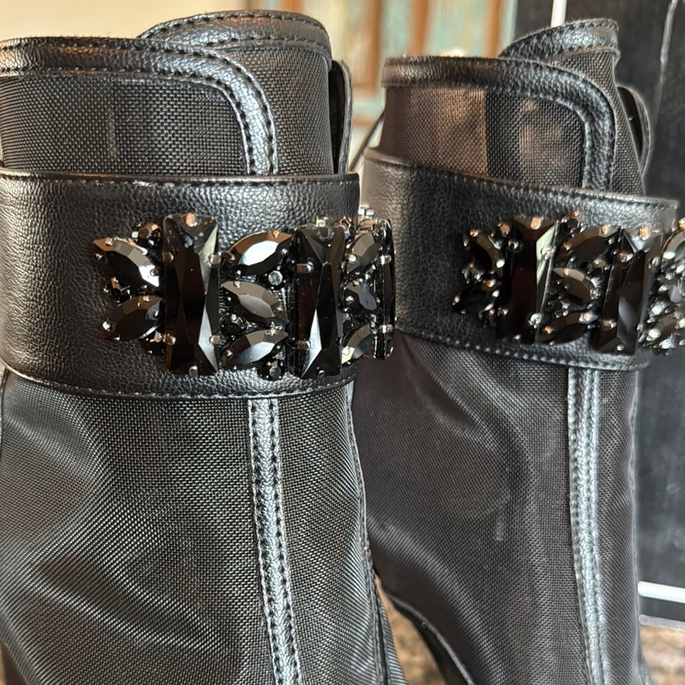 Karl Lagerfeld Black mesh Heeled Boots with Peep-Toe Design NWT 5.5 - Picture 4 of 16